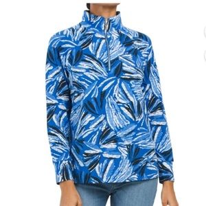Pappagallo Womens Blue Half Zip Funnel Neck Cotton Shirt Size Small Abstract